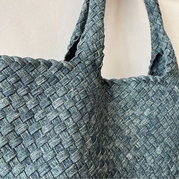 LARGE WOVEN TOTE BAG W MATCHING COSMETIC CASE ORGANIZER VERSATILE MODERN CHIC - Picture 7 of 11